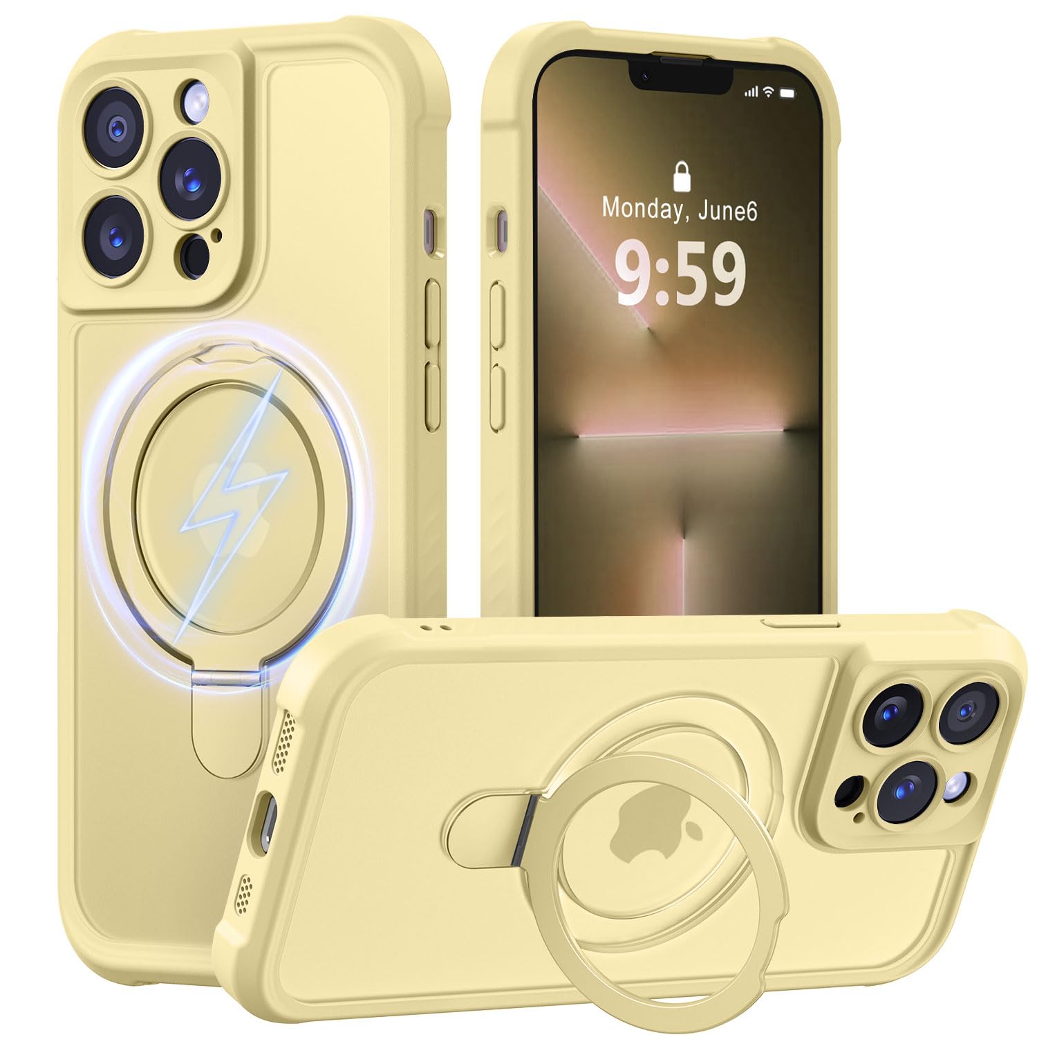 MOCCA Magnetic for iPhone 13 Pro Case with Stand,Creamy Yellow