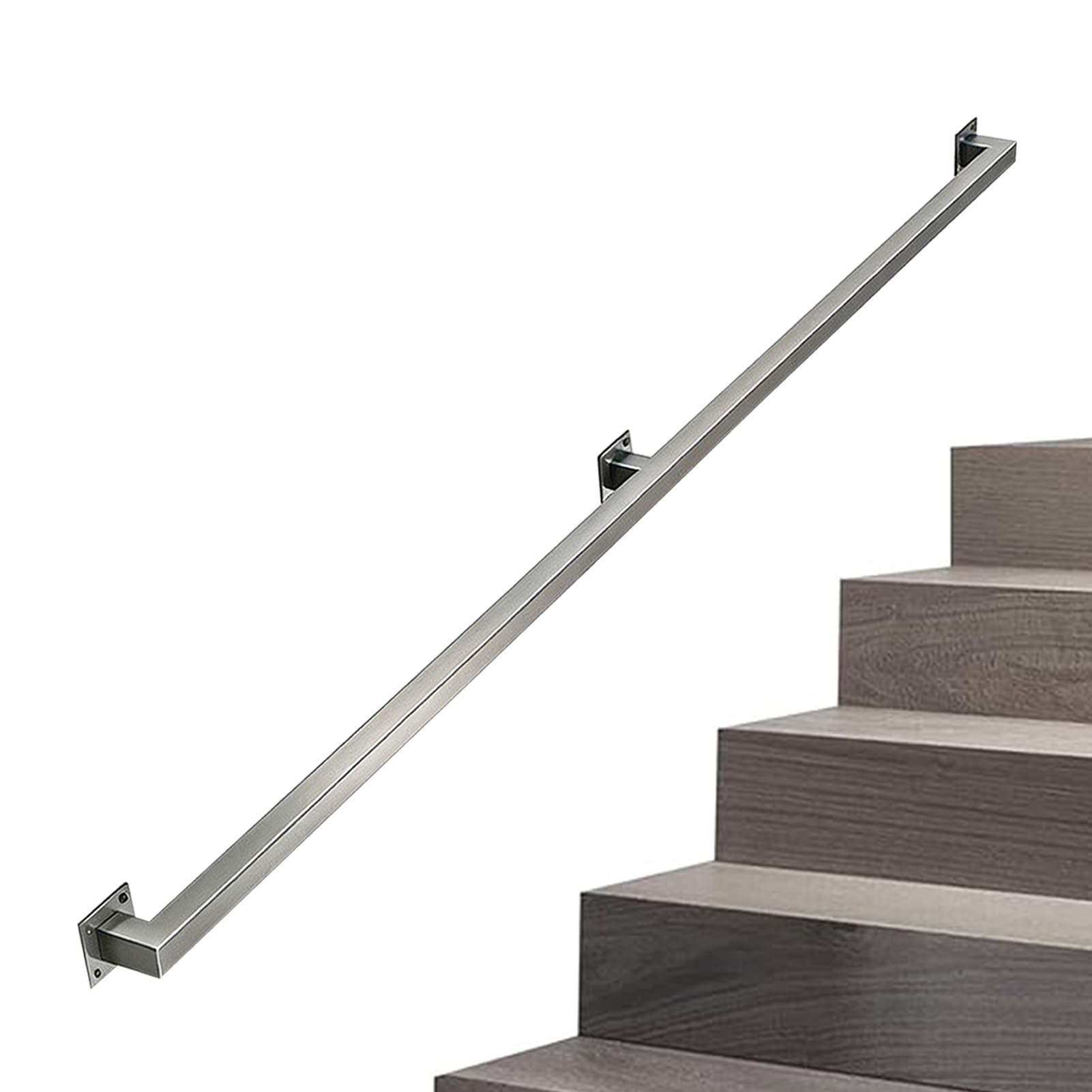 Hamankim One Color Square Pipe Stair Railings, 1Ft-20Ft Wall Mount Brushed Stainless Steel Handrails Guardrail, Safety Banister Grab Bar With Fittings, For Loft Villa Corridor Garage Deck(3.3Ft/1M)