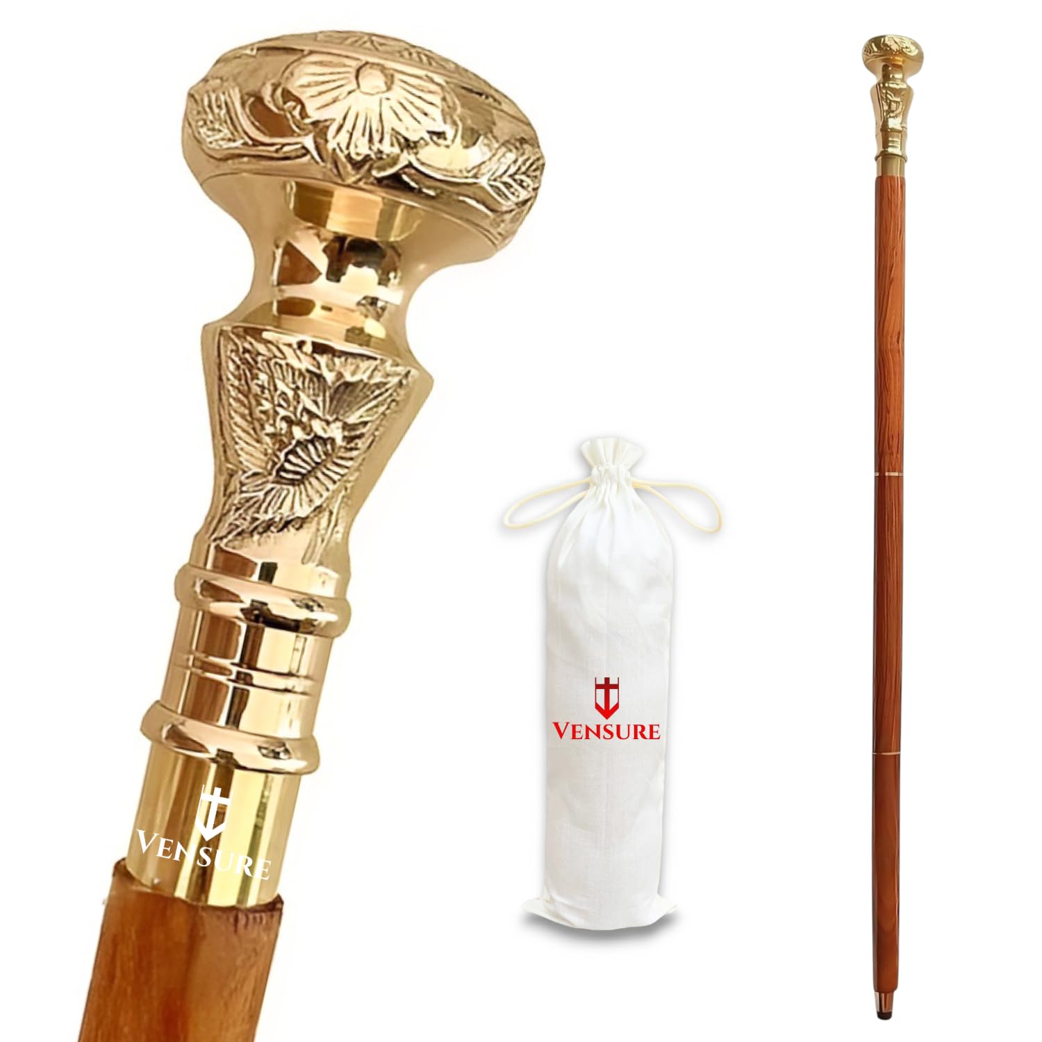 Bastón plegable de latón con mango victoriano, telescopio victoriano [36 pulgadas], bastón de madera para regalo para hombres y mujeres, VNT-022