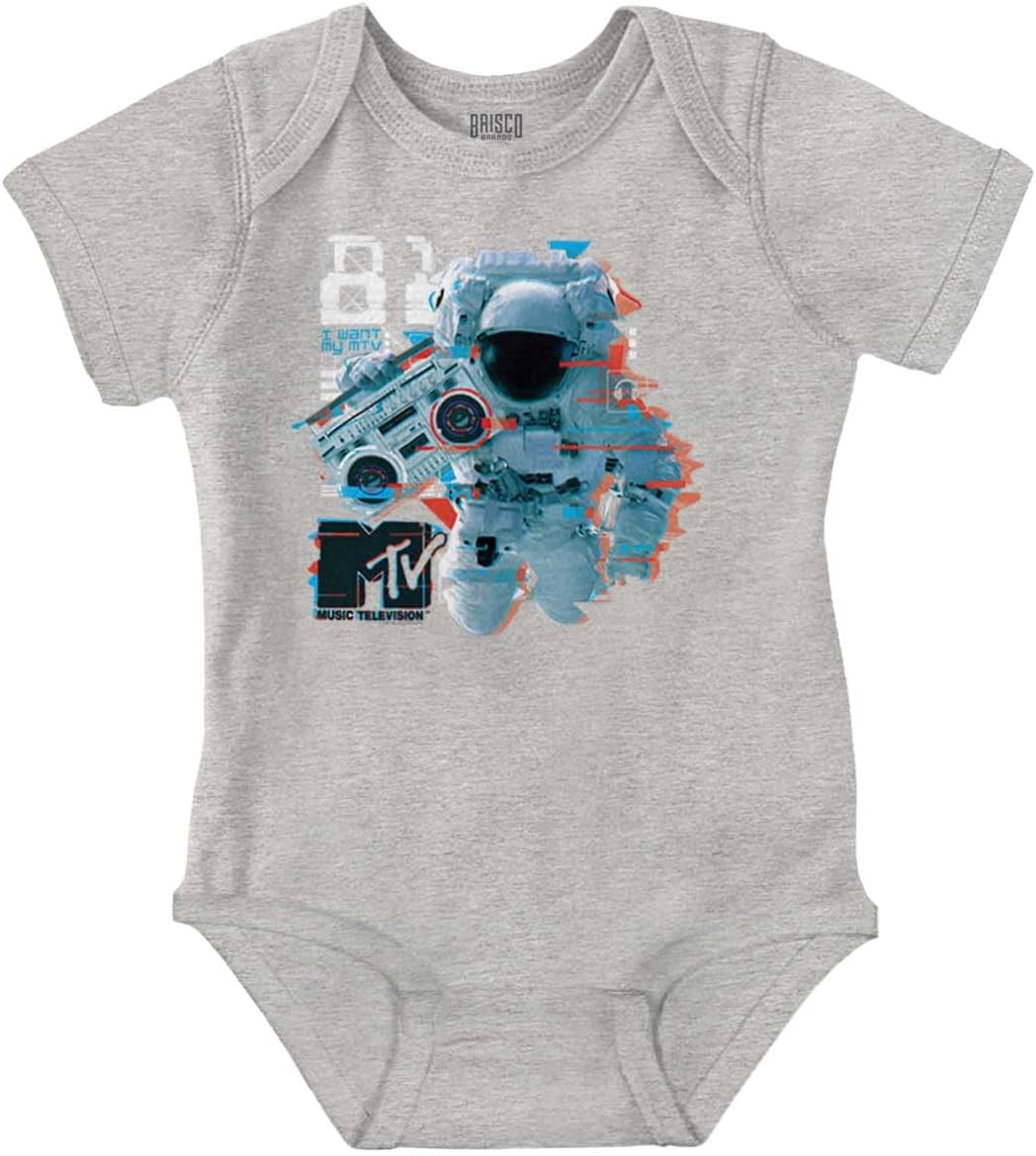 Brisco Brands MTV Static Glitch Boombox Moon Man Baby Romper Boys or Girls