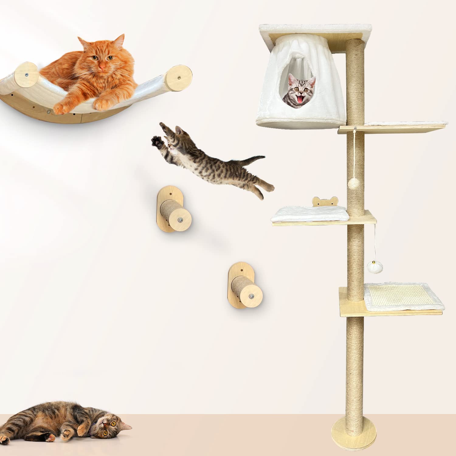 Photo 1 of IKARE Cat Wall Shelf with Hammock,Cat Wall Shelves and Perches for Indoor, Mounted Cat Wall Hammock for Climbing, Sleeping and Playing. (Cat Tree Contain a Cushions)