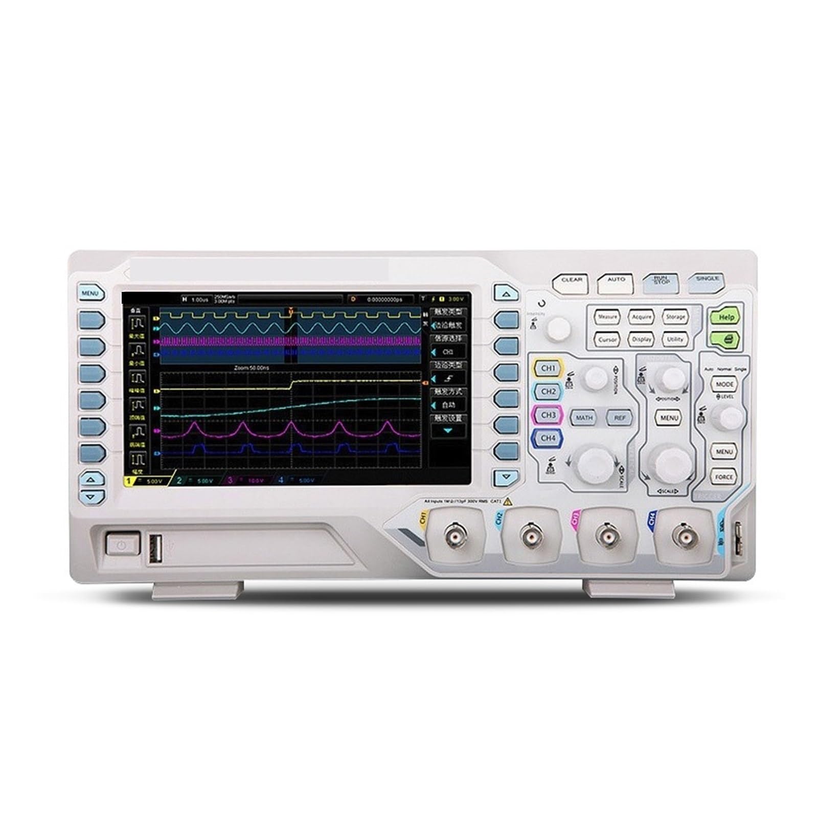 Osciloscopio digital de pantalla de 7 "50 MHz 4 canales analógicos Tasa de muestreo 1GSa/s 24 Mpts Profundidad de memoria Almacenamiento de forma de onda Reproducción Identificación rápida