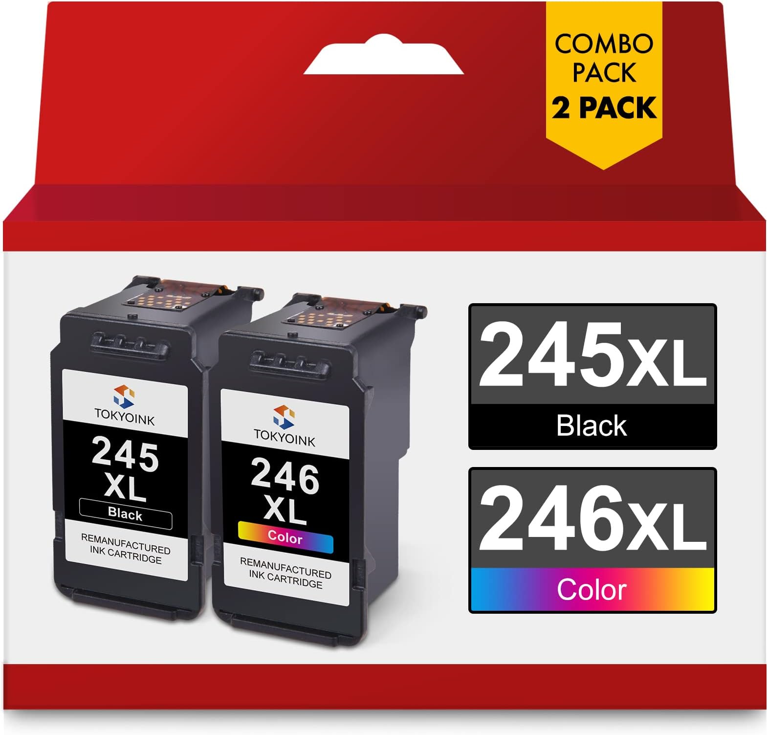 TOKYOINK245XL 246XL Combo Pack Remanufactured Ink Cartridge Replacement for Canon Ink 245 and 246 Black Color for Pixma MG2522 MX490 TR4520 MX492 TS202 TS3322 MG2500 TR4500 Printer Ink PG-245 CL-246Carbonfree Certified