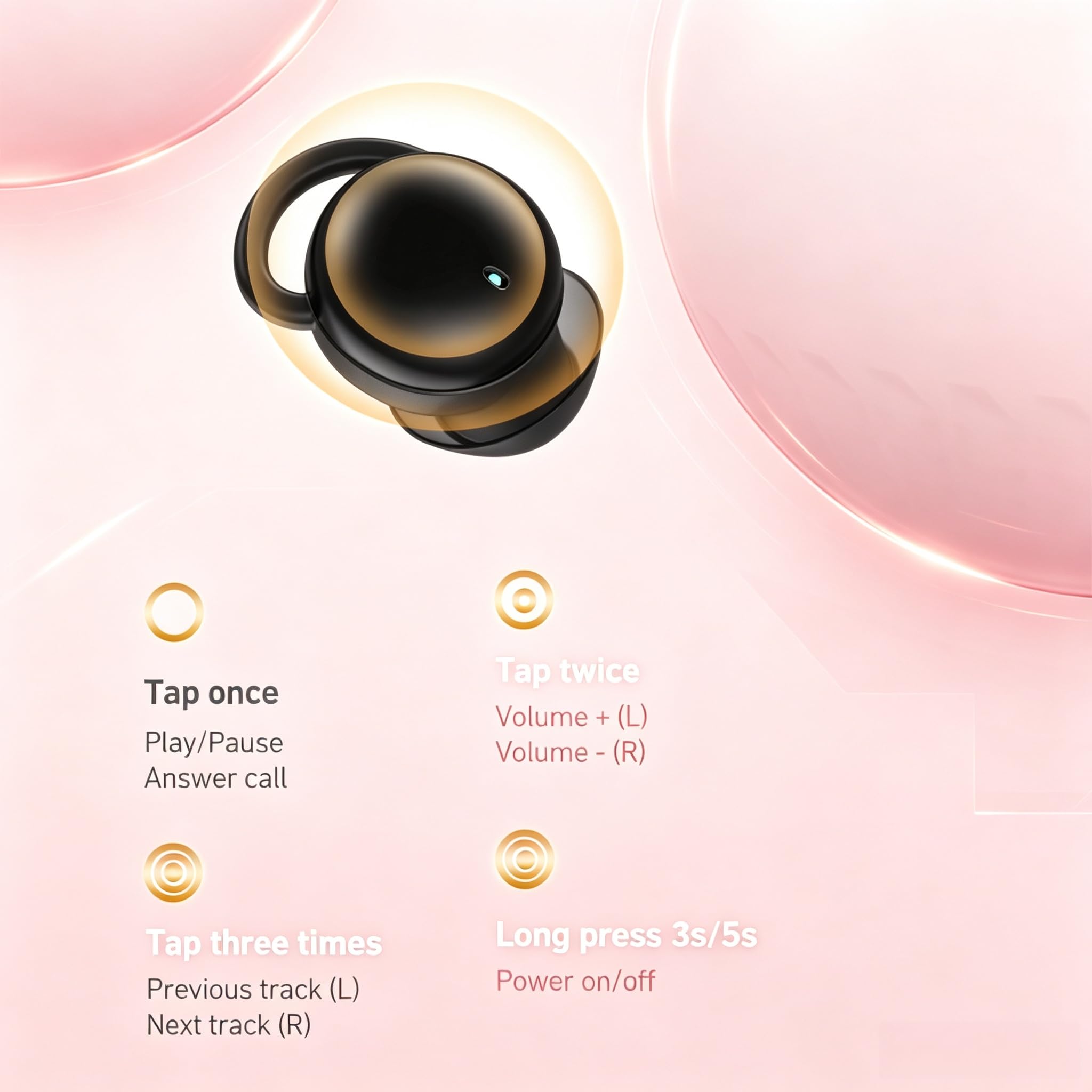NE91 - Auriculares in-ear para dormir, mini auriculares Bluetooth inalámbricos para dormir de lado, auriculares ultraligeros de 2,4 g, cancelación de ruido de llamada adaptativa (negro)