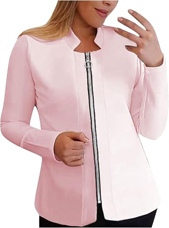 Blazer for Women Plus Size Zip up Long Sleeve Notch Lapel Solid Blazers Slim Fit Minimalist Business Office Suit Coat