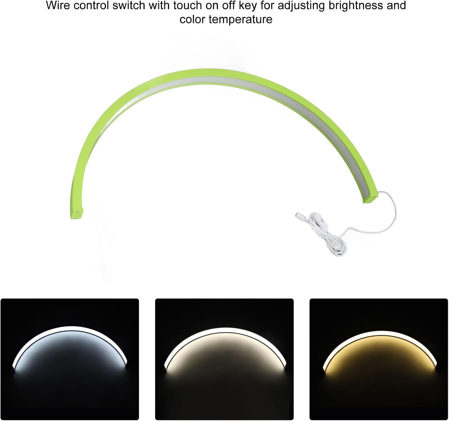 Zunate Lash Light, 28in Half Moon Nail Desk Lamp,Green Half Moon Light 2700K‑5600K Color Temperature LED Desk Lamp,Portable Lash Lamp for Beauty, Eyebrows (US Plug)