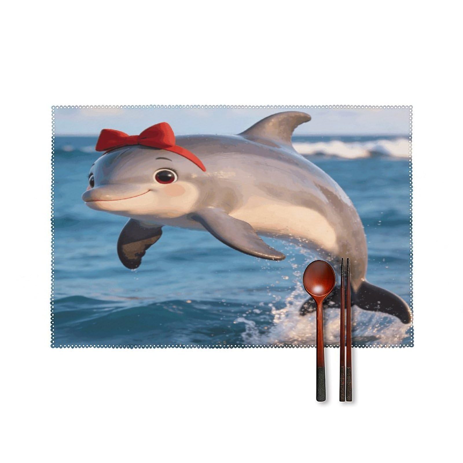 Khauerbc Style Cute Dolphin Gift Placemats Set Of 6,Decorating The Dining Table，Canvas Washable Table Mats，Wipe Clean Anti Slip Dining Table Place Mats For Party Kitchen Dining Decoration