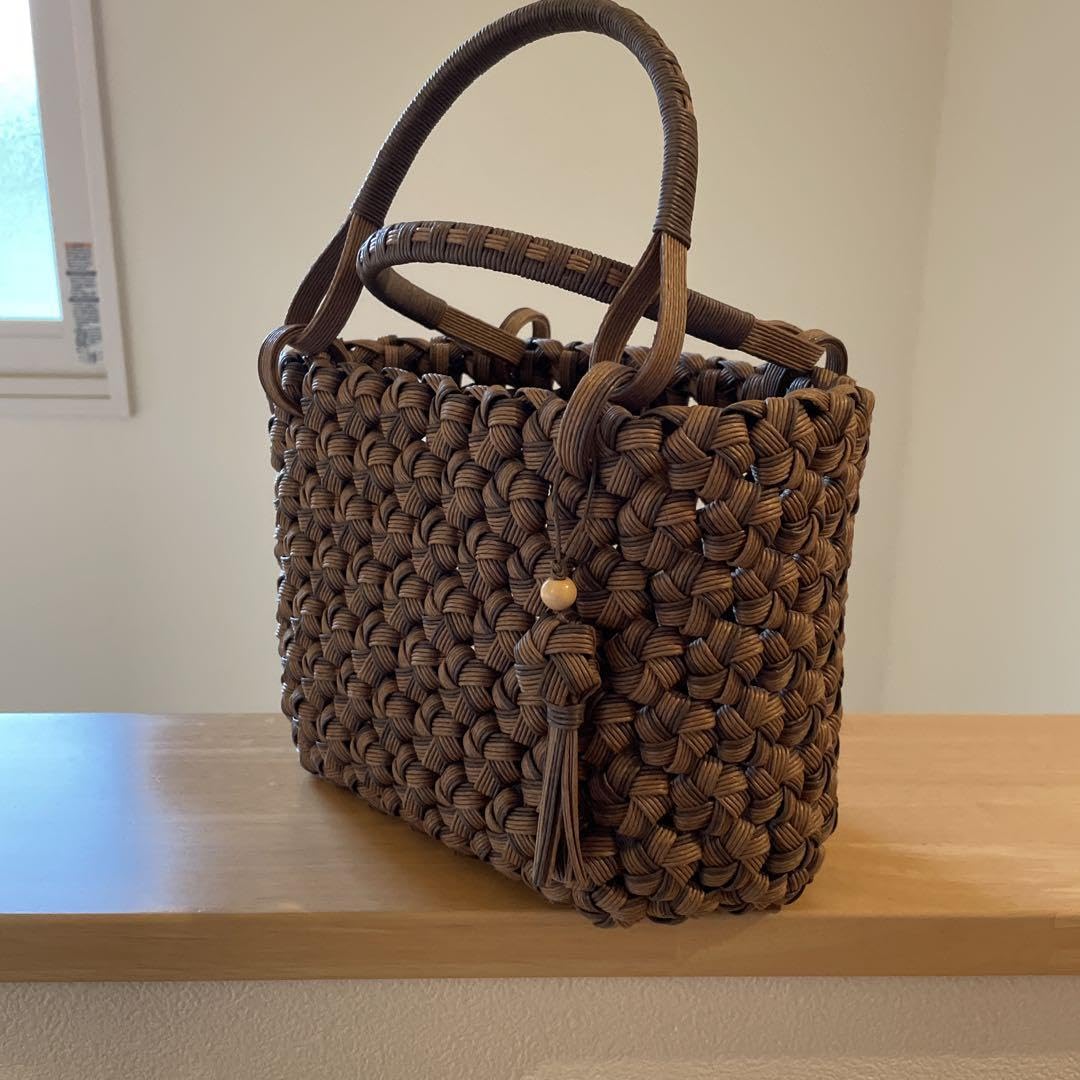 とわ　花結び編みバッグ　2個セット 受注制作】花結び編み❀かごバッグ（M）オータム色［チャーム付