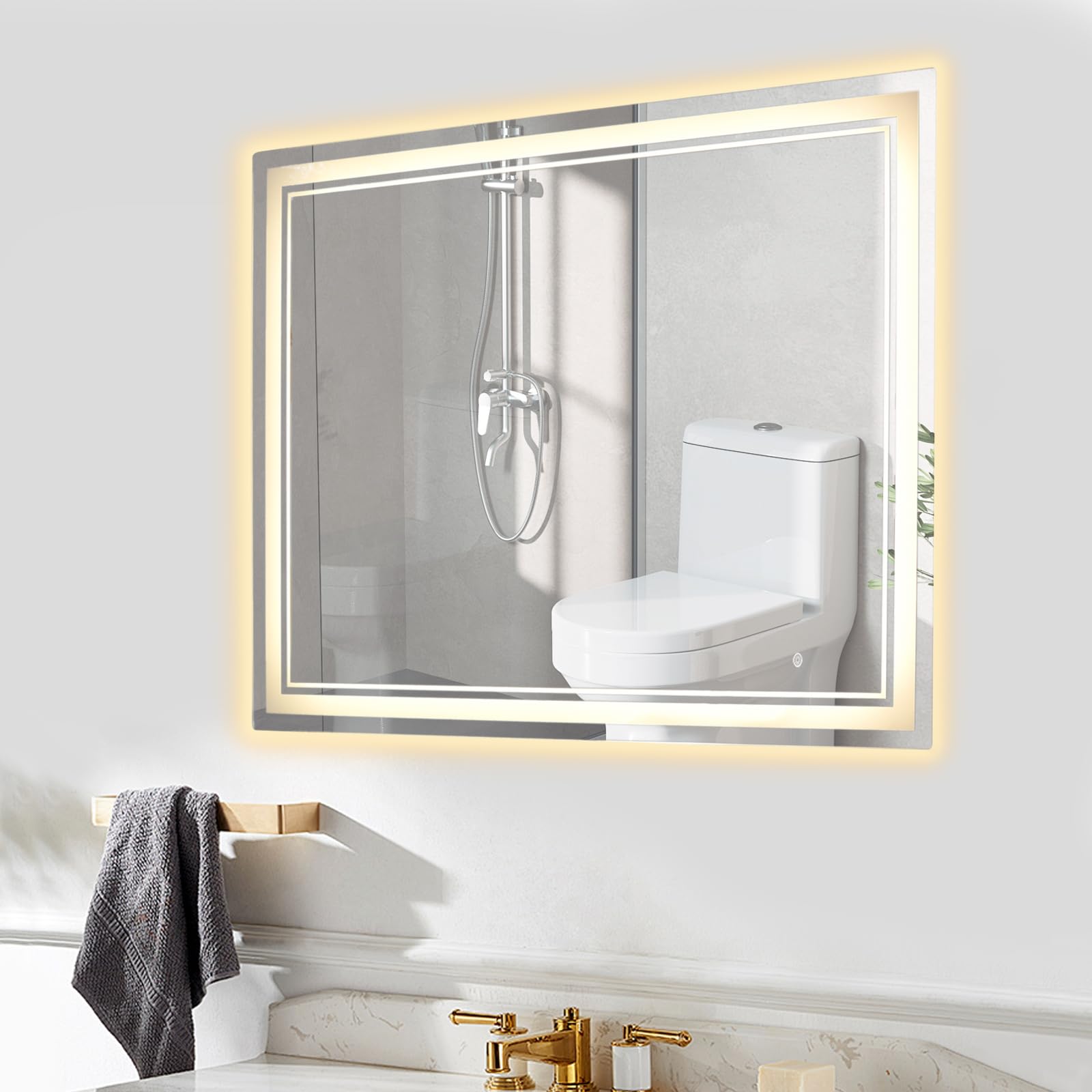 Specchio da bagno a LED con illuminazione, 90 x 70 cm, 3 colori chiari/dimmerabile