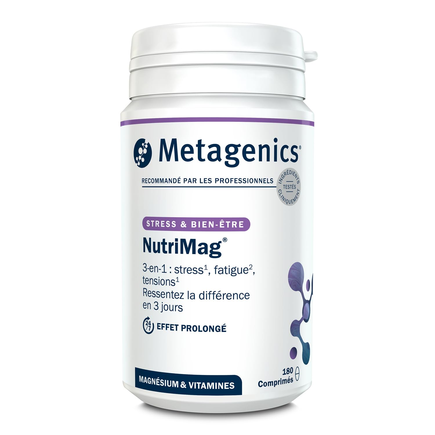 Metagenics NutriMag - Triple Action - Stress, Fatigue, Tensions - Magnésium, Vitamine D & B6, Folate - 180 comprimés