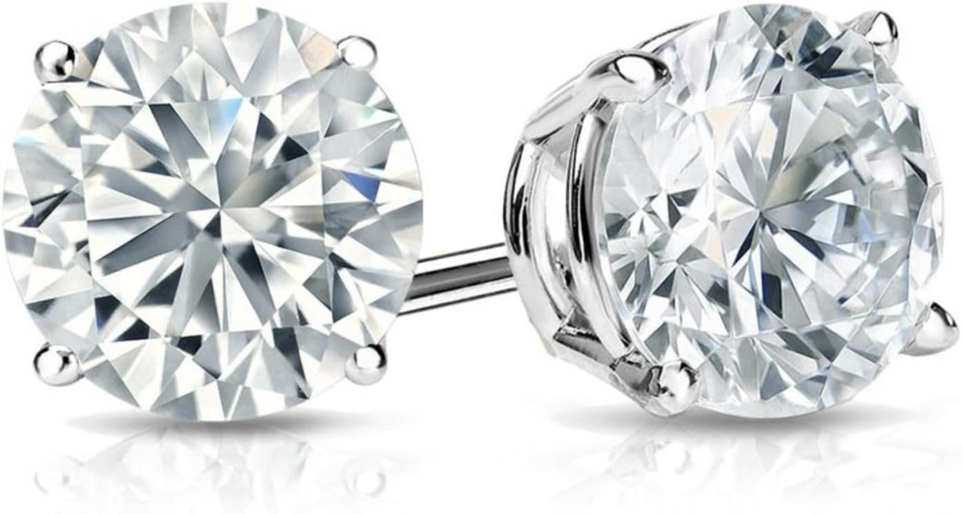 Belacqua Lab Grown Diamond Stud Earrings in 14K White Gold, Round Cut, 1/4 to 4 Carat, F-Color, VS-Clarity, 4 Prong Setting, Push Back, Jewelry for Women, Gift Box Included