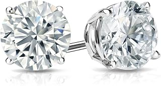 Belacqua Lab Grown Diamond Stud Earrings 14K White Gold, 1/4-4ct Round F-VS Clarity, Secure Push Back, Gift Box
