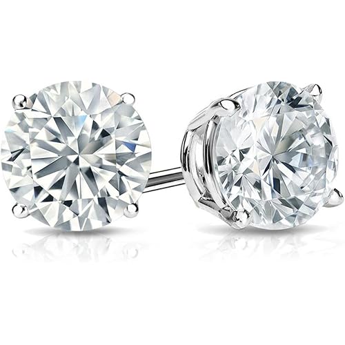Belacqua Lab Grown Diamond Stud Earrings in 14K White Gold, Round Cut, 1/4 to 4 Carat, F Color, VS Clarity, Prong Setting, Push Back, Fine Jewelry for Women, Gift Box Included