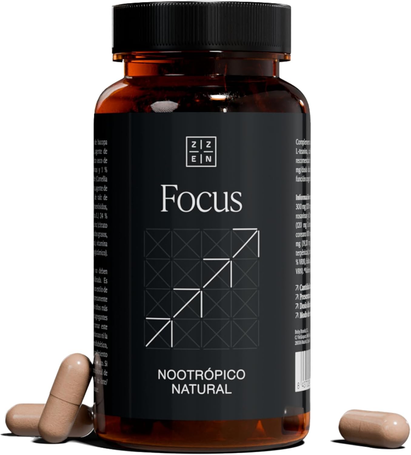 ZZEN FOCUS – Nootropic Memory and Concentration, Brain Performance and Mental Energy, L-Theanine, Caffeine, Ginkgo Biloba, Ginseng, Rhodiola, Bacopa Monnieri and B Vitamins, 60 Vegan Capsules