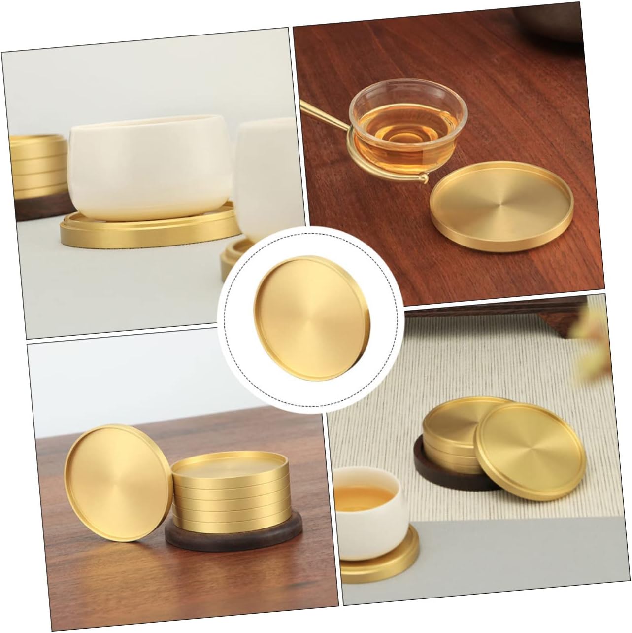 Garneck 3pcs Copper Teacup Elegant Tea Pot Tray Scalding Design for Chinese Tea Ceremonies Golden Accessory
