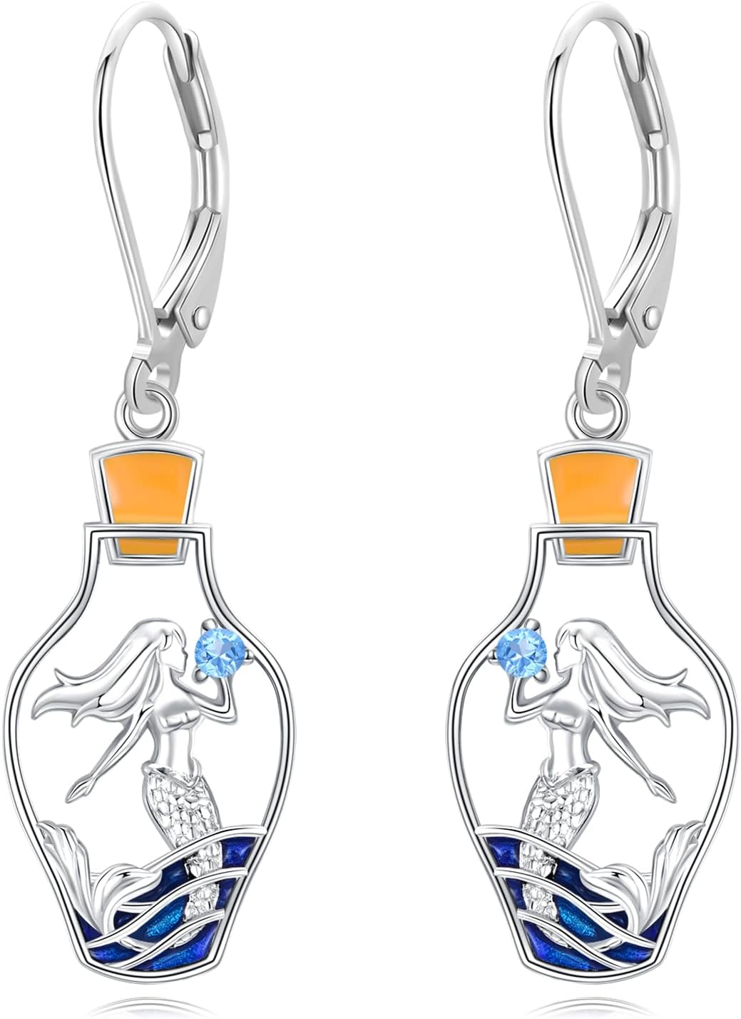 Mermaid Earrings Sterling Silver Sea Mermaid Dangle Earrings Wishing Bottles Dangles Jewelry Gifts for Women Girls