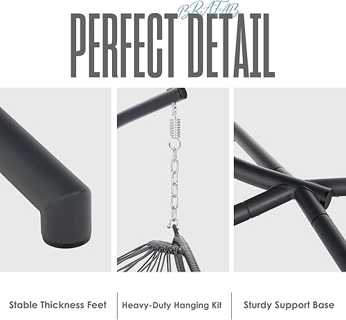 Miniatura 6 de Silla de mimbre para colgar con diseño de huevo Brafab, marco de aluminio y cojín resistente a los rayos UV, para interiores y exteriores, patio,