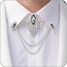 PEARLY JUN Collar Chain Pins And Button Cover Cuff Links Set Sliver Rhinestone Shirt Ties Clips for Women Men Brooch
