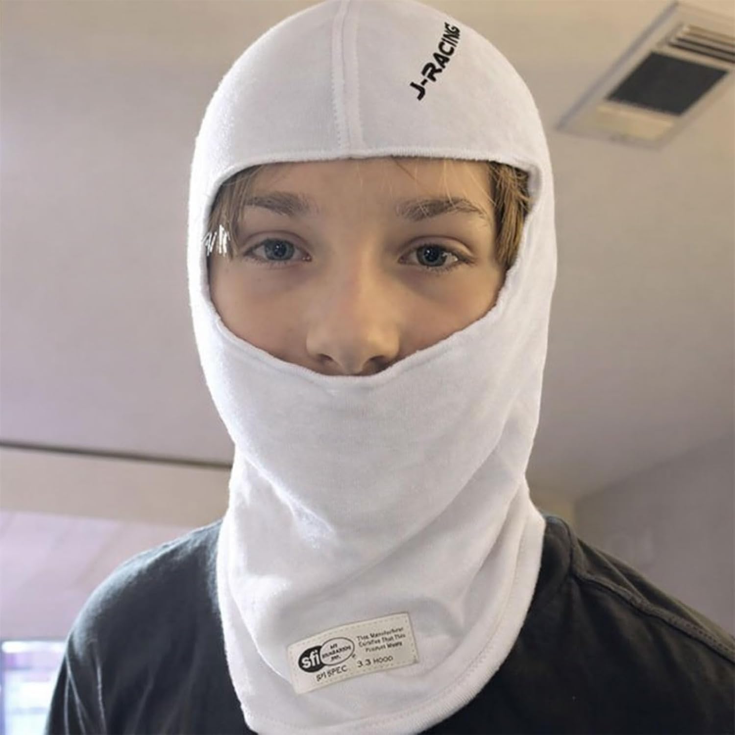 J-RACING® Racing Balaclava, Lightweight Aramid Knit, SFI 3.3 Certified, Flame Retardant, Stretch Fit & Breathable Head Sock for Auto Racing- Upgrade White