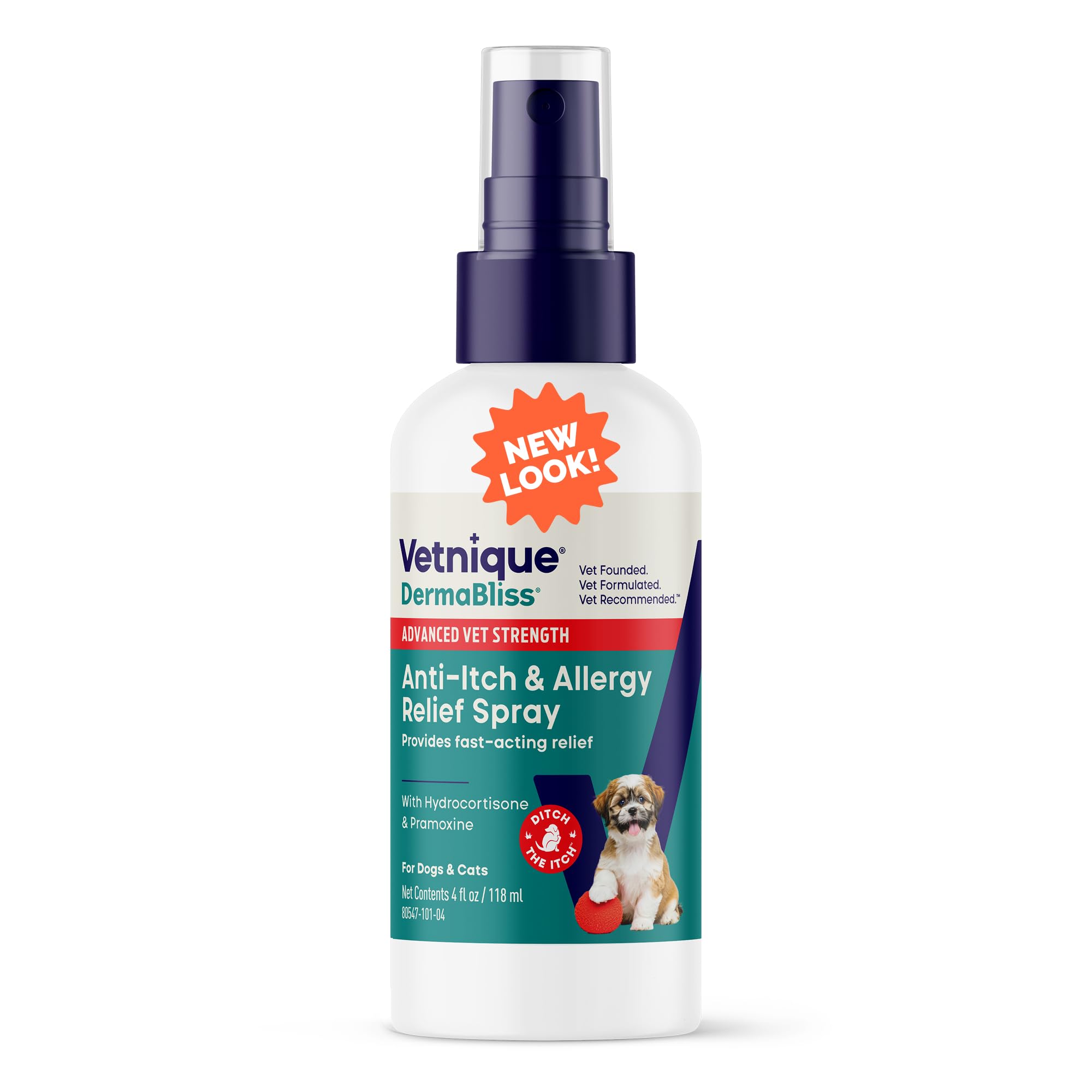Vetnique Dermabliss Anti Itch Spray for Dogs & Cats with Hydrocortisone for Allergies and Immediate Dog Itching Skin Relief - Fragrance Free with Soothing Oat Extract (4oz)