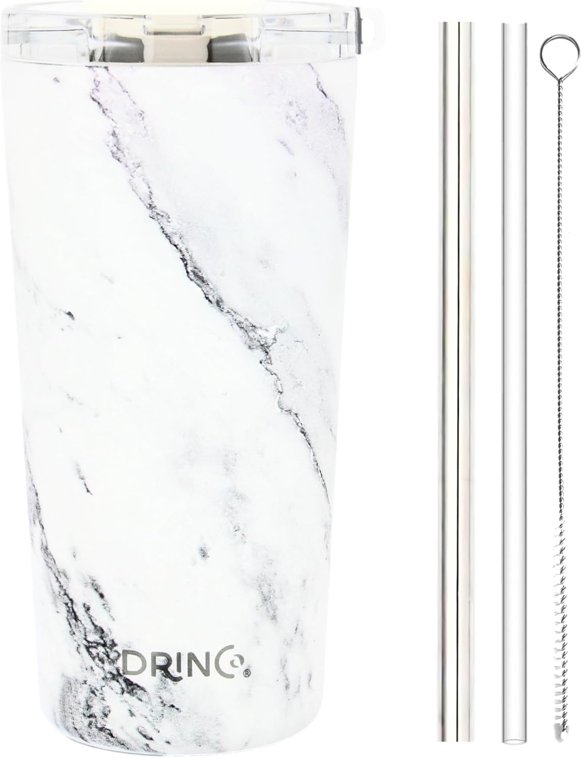 Drinco - 20 oz Stainless Steel Tumbler | Double Walled Vacuum Insulated Mug With Lid, 2 Straws, For Hot & Cold Drinks (20oz Calacatta Marble) - Image 3