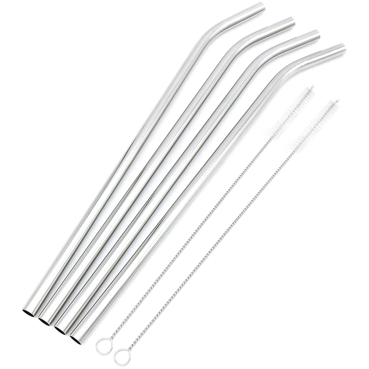 GFDesign Big Drinking Straws Reusable 12 Inches Extra Long 9mm Extra Wide SUS 304 Food-Grade 18/8 Stainless Steel - Set of 4 with 2 Cleaning Brushes - Bent
