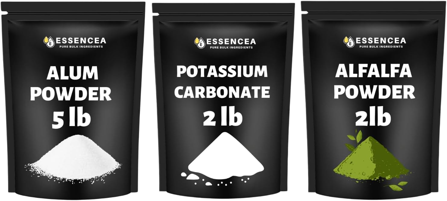 Alum Powder 5lbs, Potassium Bicarbonate 2lbs & Alfalfa Powder 2lbs | Bulk Powder Trio | DIY, Craft & Household Supply | Value Combo Pack