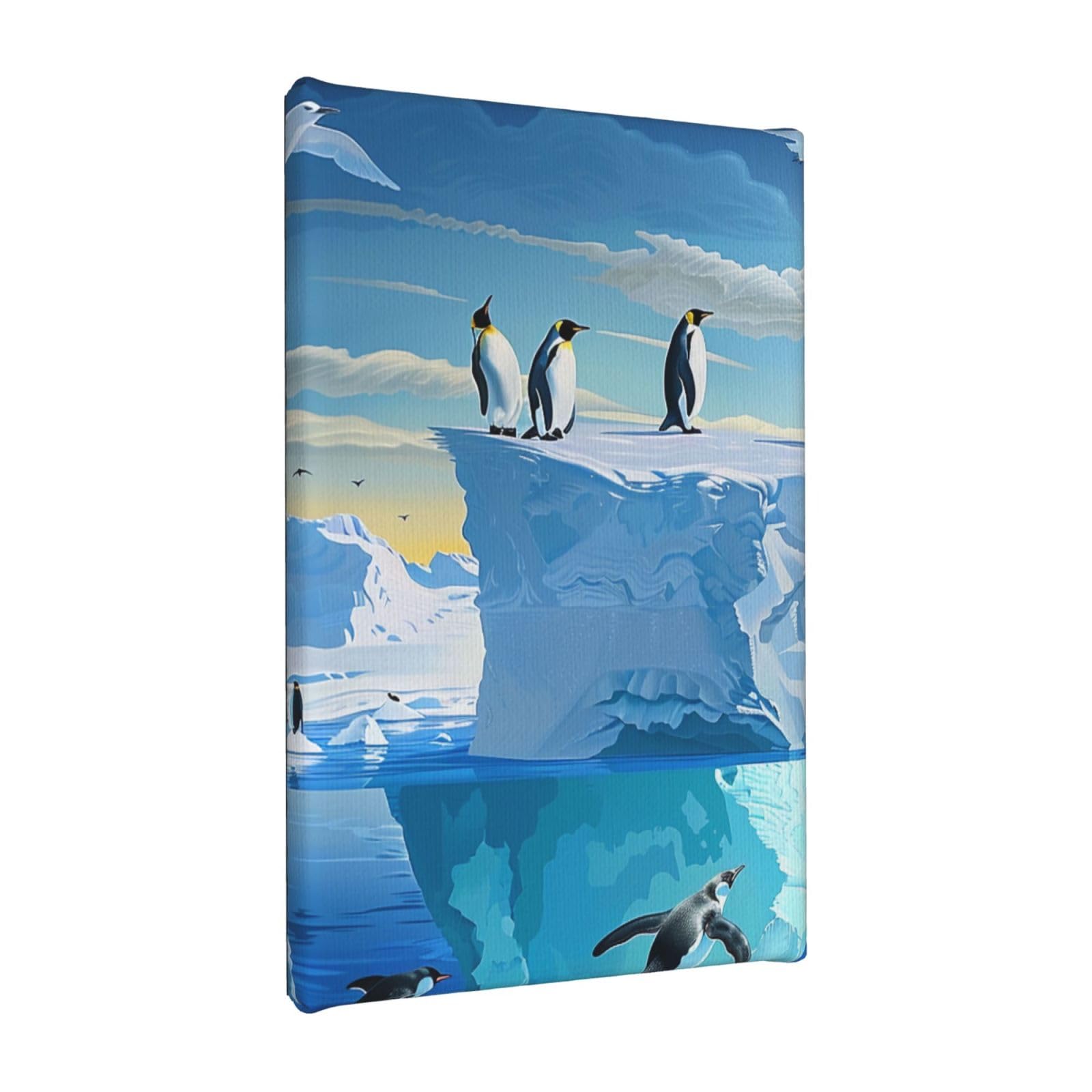 YKLJG Penguins On The Iceberg print Printed Wall Art Canvas Painting 20x30 CM Wooden Framed Picture Painting Artwork Prints for Bedroom Kitchen Home Office Decor