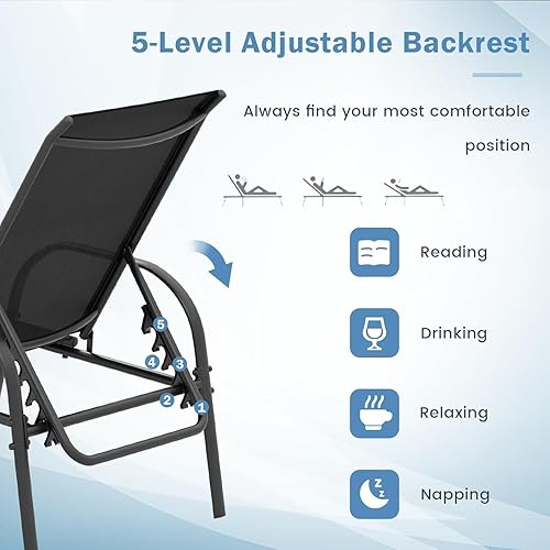 Miniatura 9 de Giantex Tumbona ajustable para patio, sillas reclinables plegables para exteriores con respaldo ajustable, marco de metal resistente, silla para