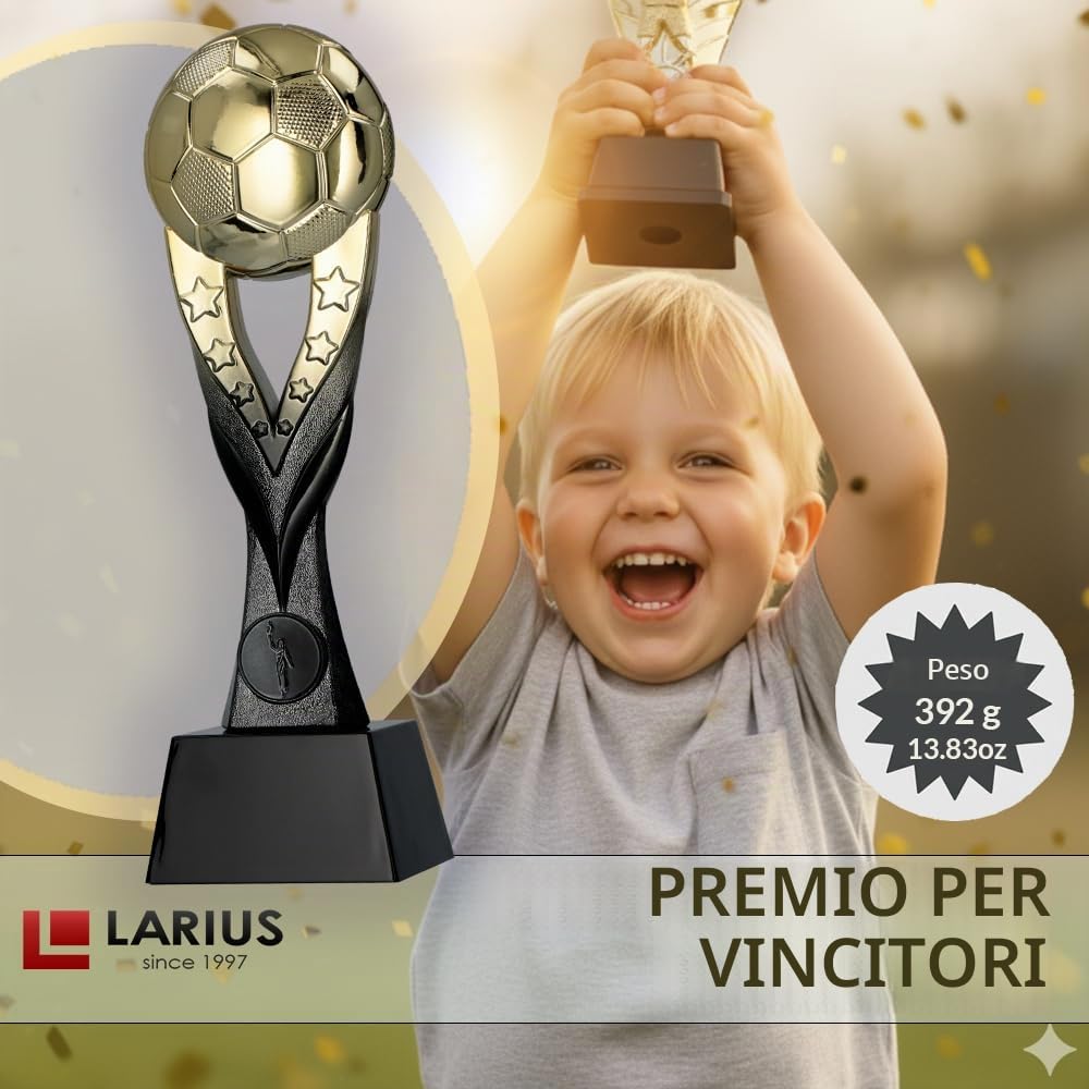 Larius Coppa vincente di calcio (26 cm, 392 g) - trofeo dorato con/senza incisione - ideale per tornei, finali, campionati di club e compleanni - F3