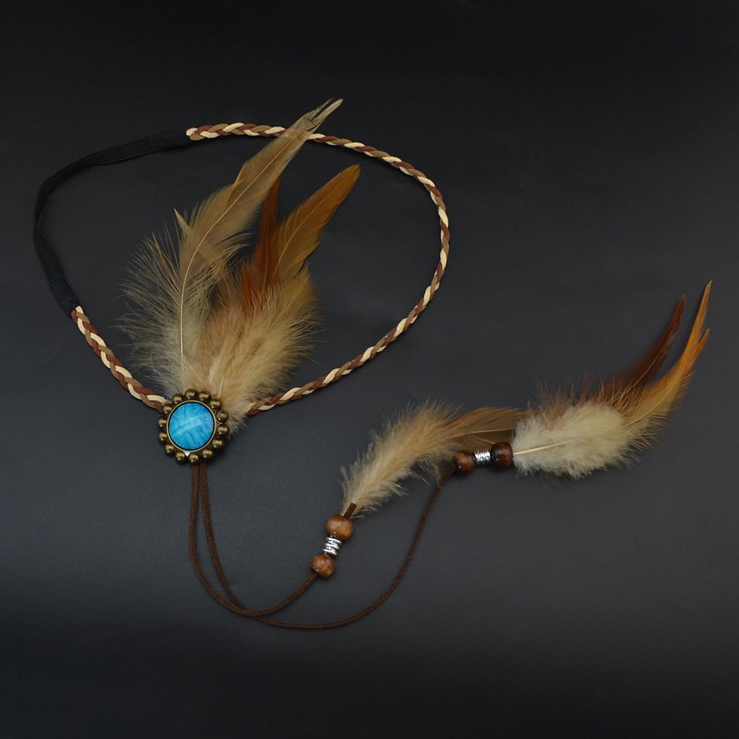 Amazon.com: Boho Handmade Rope Leather Brown Feather  display picture 2