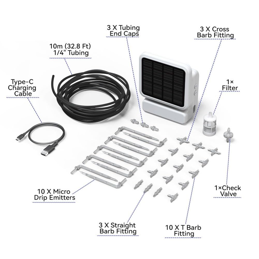 Kit di irrigazione a goccia solare abilitato WiFi, sistema di irrigazione automatica intelligente per piante da giardino interne ed esterne, impermeabile IP54 con orari personalizzati e