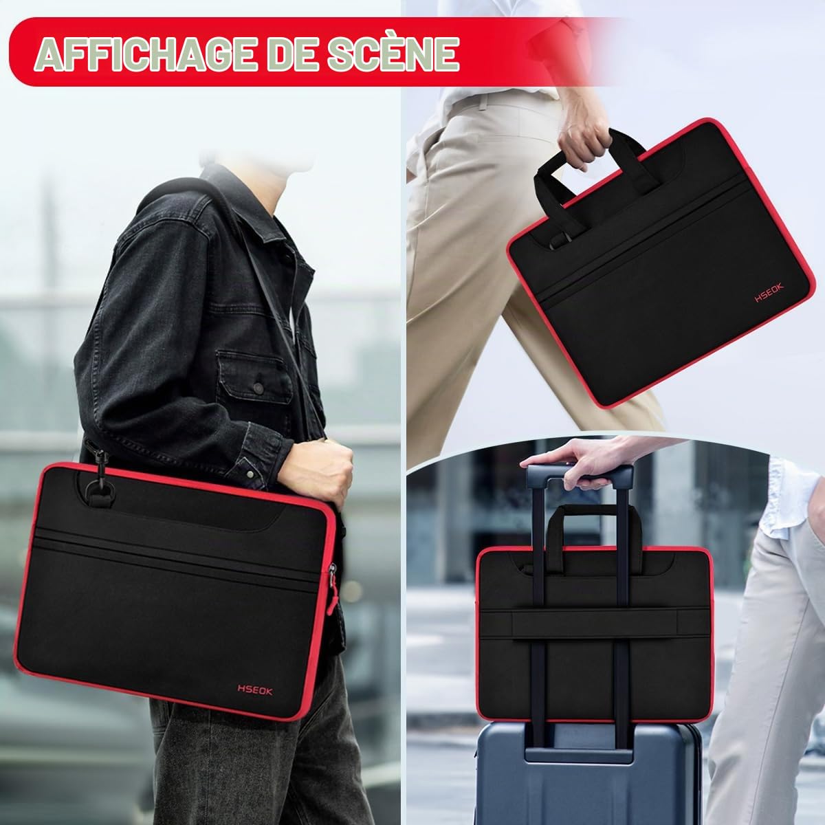HSEOK Sacoche Bandoulière pour Ordinateur Portable,ompatible avec la plupart des Ordinateurs Portables 13"-17.3",Résistante aux Chocs,Multi-poches