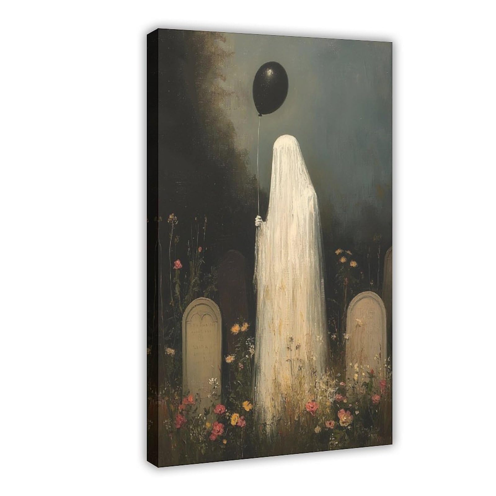 Bareronor Frame Gothic Ghost Cemetery Canvas Poster Bedroom Decor Landscape Office Room Decor Gift 12" L X 18" W