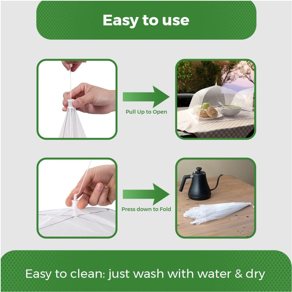 Cubierta Protectora Alimentos Fresca,2 Piezas Mosquitera Comida Desplegable Cubre Platos Cubre Moscas Cubierta Protectora Alimentos Cubierta de Malla Plegable para Alimentos para Exteriores Fiestas