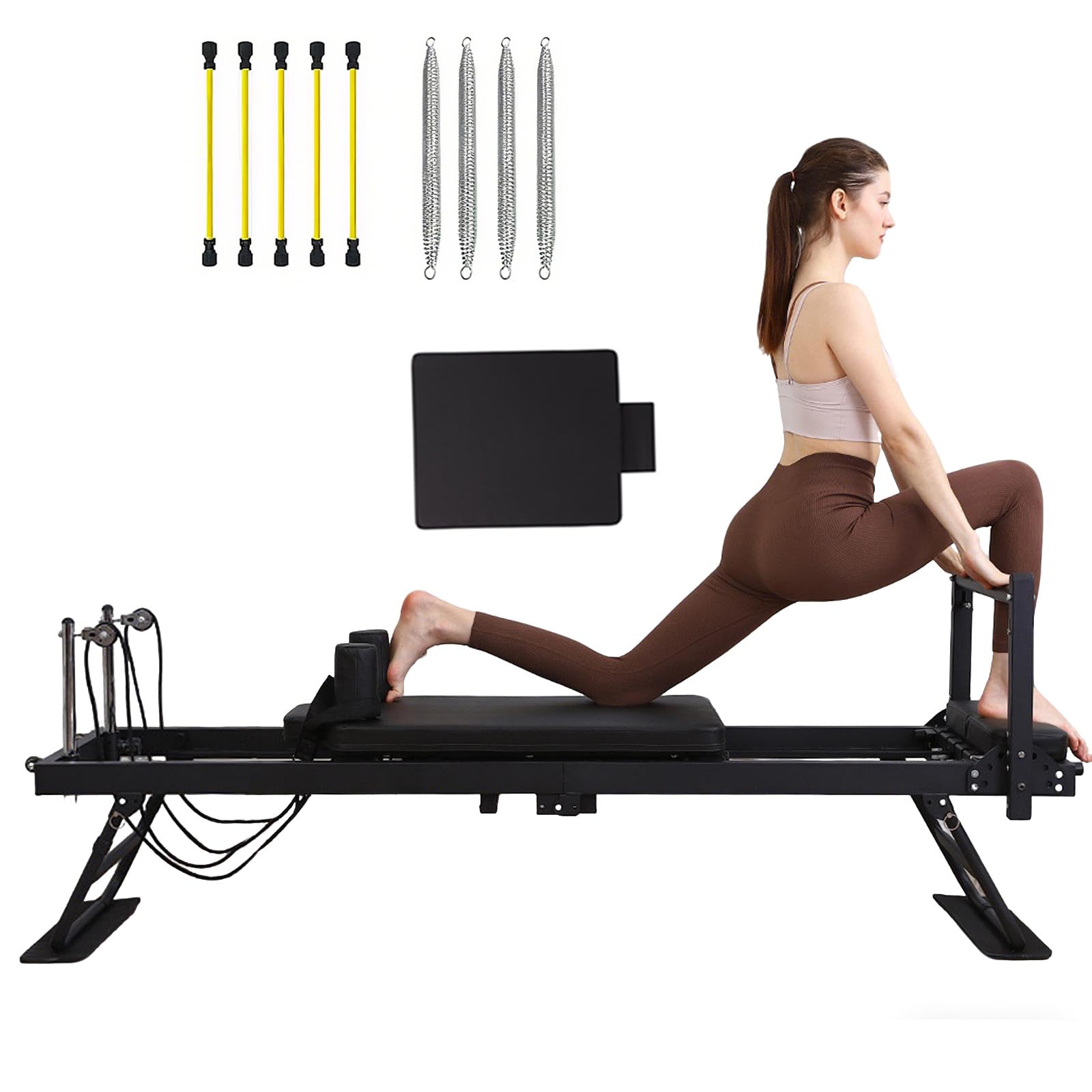 Pilates Reformer Machine - Składany sprzęt do ćwiczeń domowych i na siłowni, wielofunkcyjny do treningu podstawowego i tonowania ramion