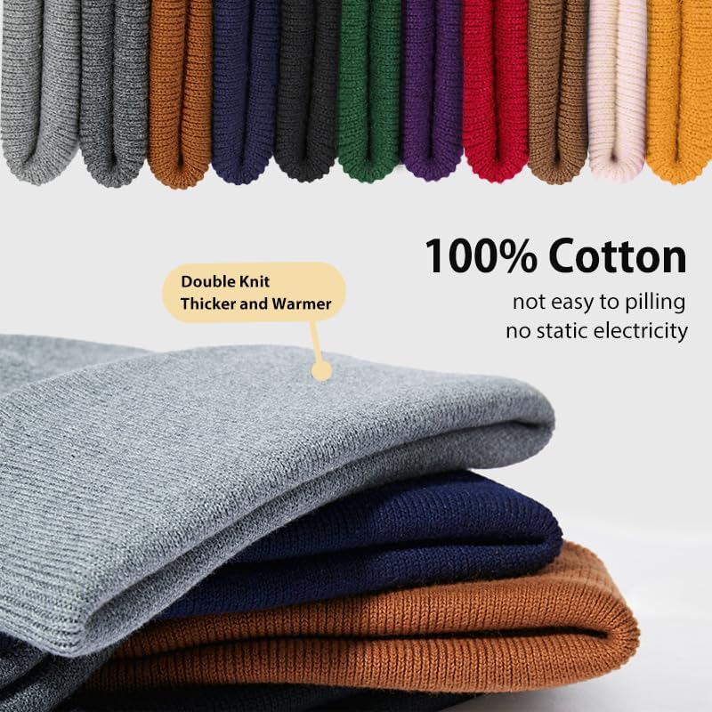 100% Cotton Beanie Hat Knit Winter Hats for Women Men, Slouchy Beanies Cuffed Skull Cap Womens Warm Ski Hat - Image 6