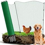 Temporary Fence with Posts, 3‘x50‘ Animal Barrier Dog Portable Fencing with Fiberglass Stake Windbreak Rope, Safety Snow Plastic Netting Roll for Garden Backyard Outdoor for Chickens or Other Animals
