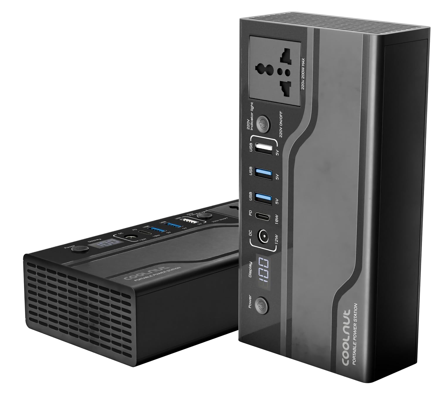 Coolnut Compact Solar Power Station, 200watt- 222Wh Capacity-(60000 mAh) with EV Batteries Inside & 5 Years Warranty for All Electronic Gadgets & Appliances, Black