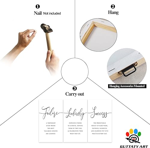 Miniatura 5 de Arte de pared de oficina, lienzo motivacional de 3 paneles con citas inspiradoras para decoración del hogar, marco de póster de palabras de