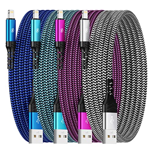 4 Pack iPhone Cable Cargador [Apple MFi Certificado] 2M Cable de Conector Lightning a USB Carga Trenzado de Nylon Compatible con iPhone 14/13/12/11 Pro/11/XS Max/XR/XS/X/8/8 Plus/7/6/SE/iPad Air/iPod Cover
