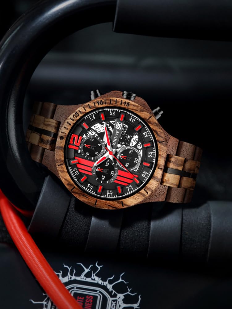 Orologio in Legno da Polso Uomo Calendario Cronografo Quarzo Naturale