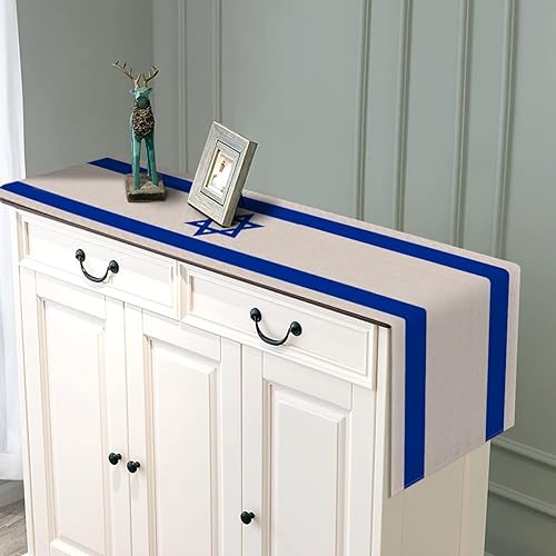 Miniatura 4 de Camino de mesa de lino con bandera de Israel, decoración de mesa judía para Pascua, Rosh Hashaná, Sucot, Sukkah, cocina, comedor, decoración de