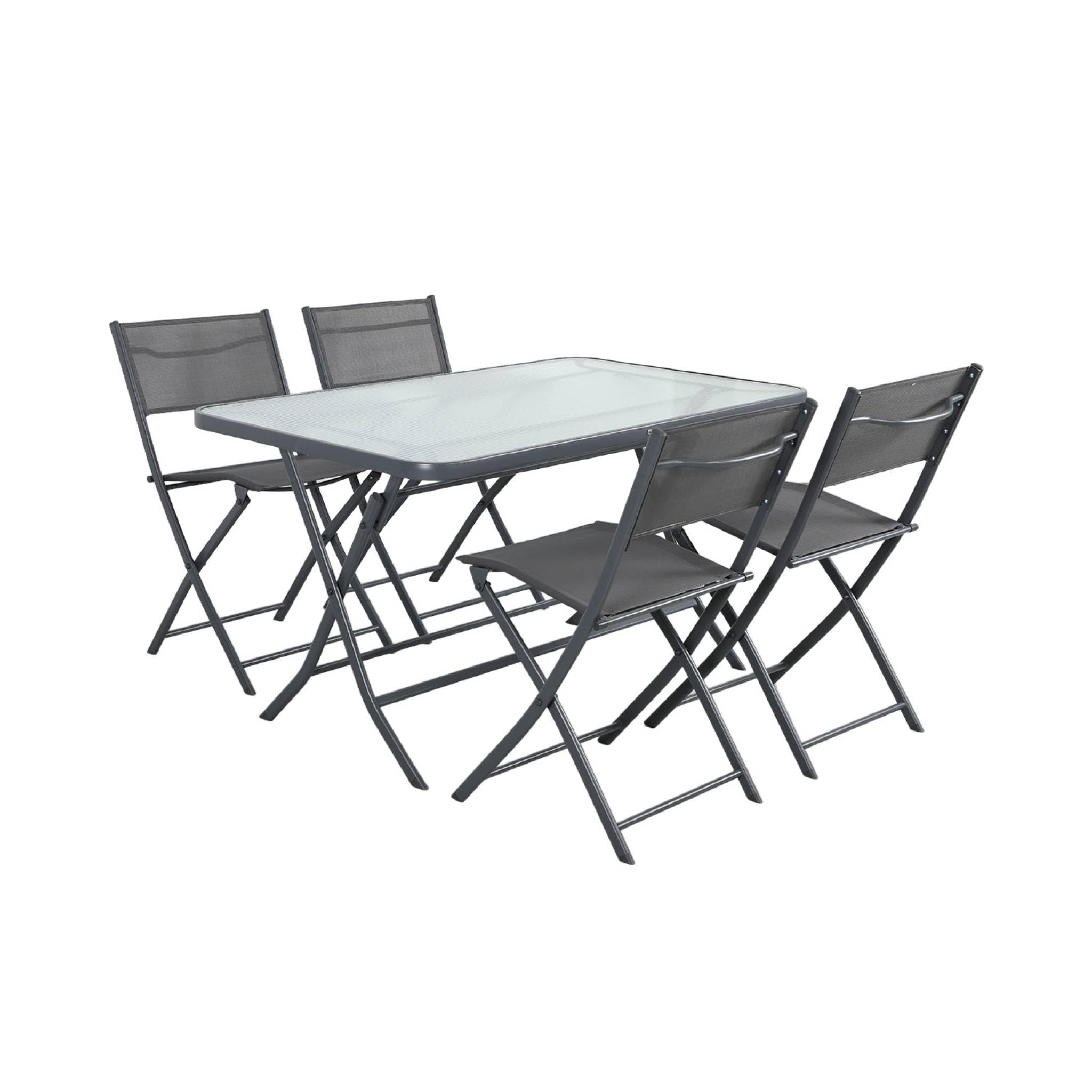 sweeek - Table de Jardin Pliante Acier + 4 assises textilène Anthracite - Ancona