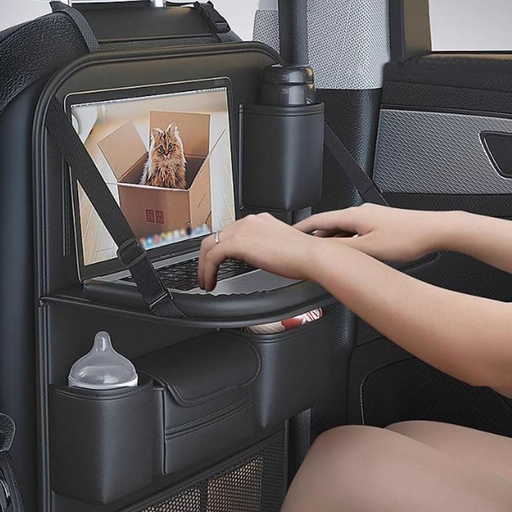 Protezione per schienale auto in pelle PU con supporto per tablet da 17,3", accessorio interno per sedile posteriore, coprisedile per bambini, organizer da viaggio per bambini