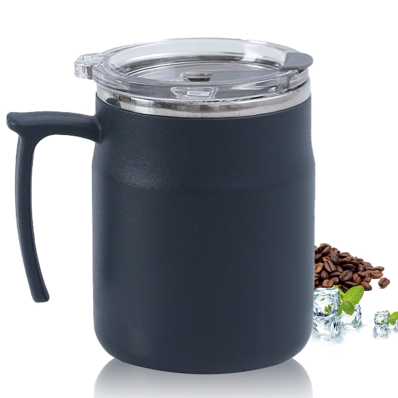 HZXYchen Stainless Steel Travel Mug with Handle – 304 Coffee Cup 500ml with Locking Lid – for Commute, Office & Outdoor – Navy Blue