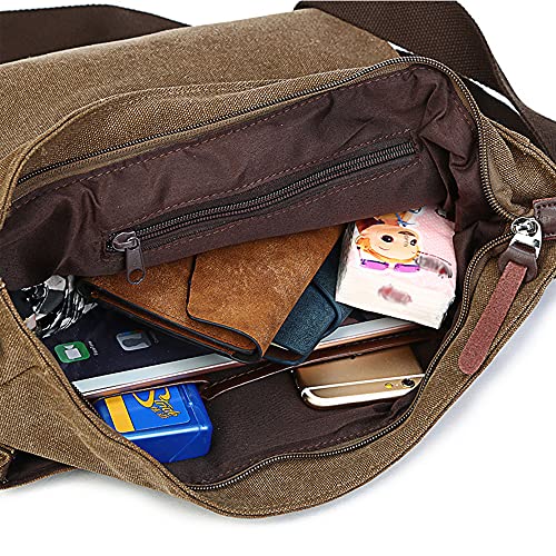 Umhängetasche, Vintage Canvas Schultertasche Herren, Multifunktionstasche mit Verstellbarem Schultergurt, für Schule und Arbeits,für Männer und Frauen, Braun