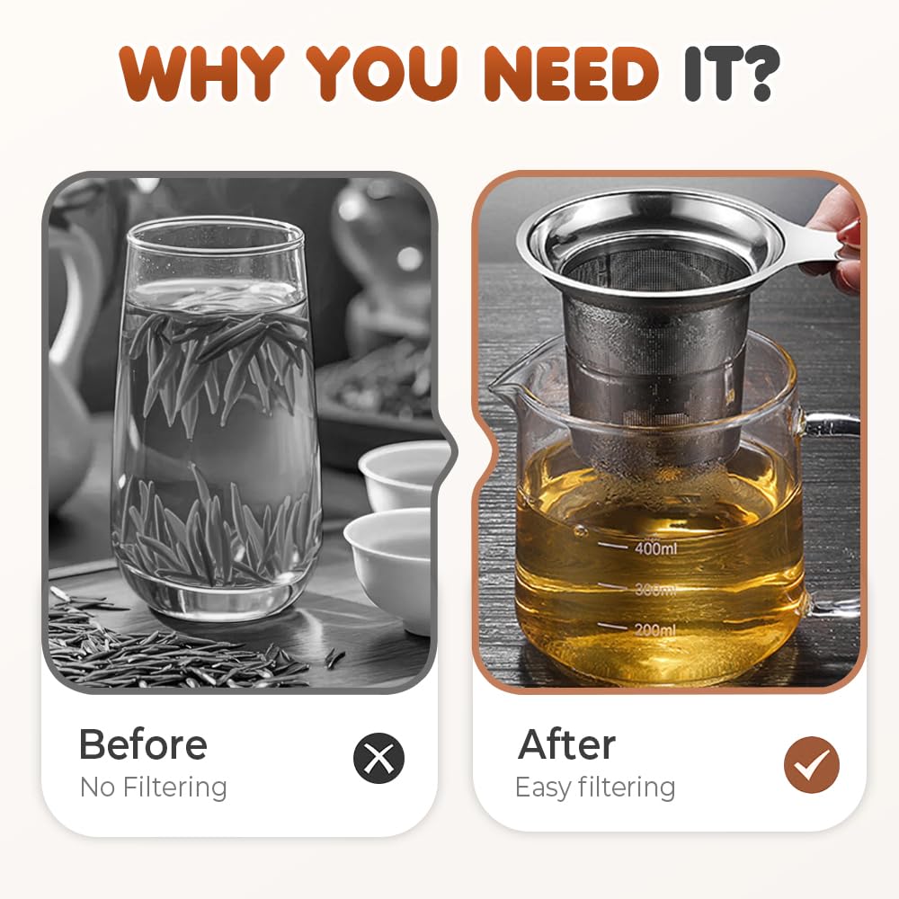 Stainless Steel Tea Infuser Strainers, 2025 New Tea Strainers & Filters for Loose Tea with Heat Proof Handles, Extra Fine Mesh Strainer Cups to Steep Loose Leaf Tea and Coffee (PC): 1