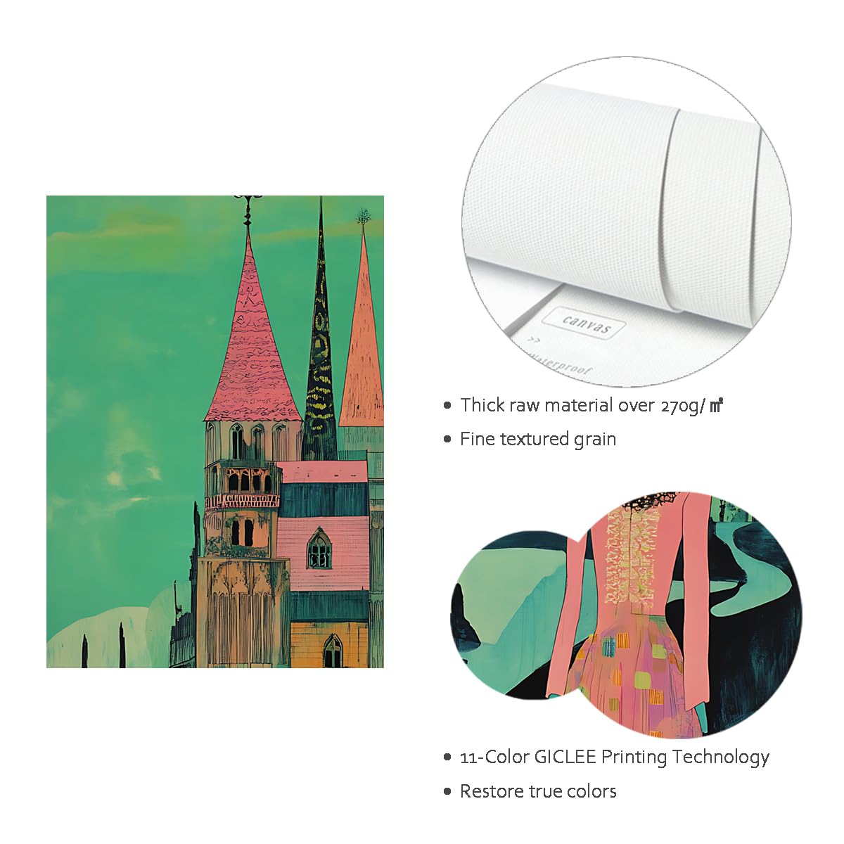 CHERHERART Surrealistyczna róża zielona sztuka ścienna zamek gotycki obraz na płótnie ciemne i fantazyjne wydruki sypialnia przedszkole dom 45 x 70 cm struktura wnętrza