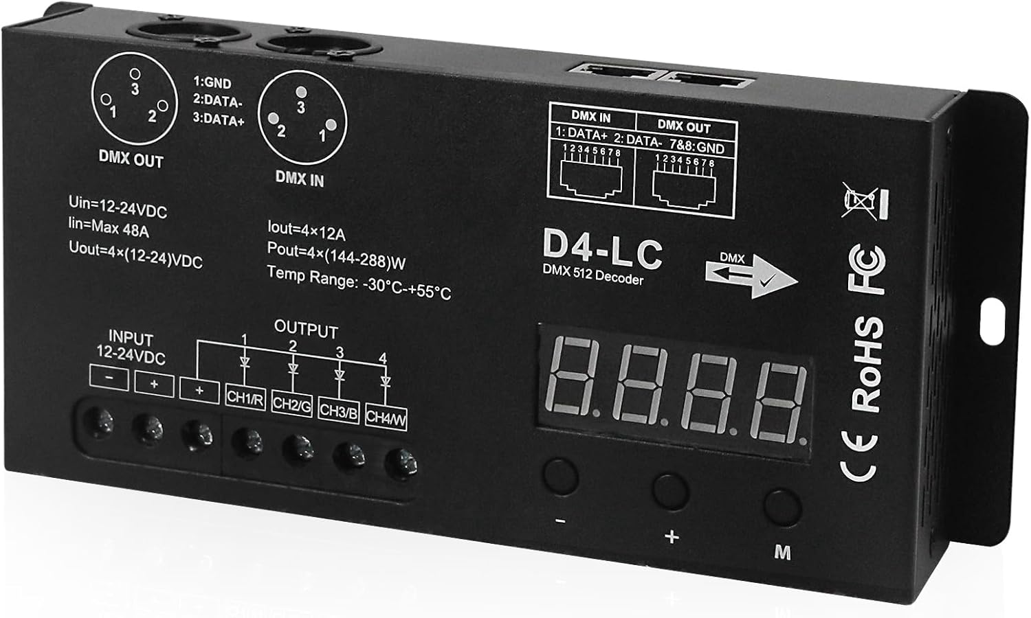 High Power Dmx Led Controller Led DMX 512 Decoder Dimmer Driver DC12V-24V for led rgb strip or lights (4 Channel RGBW (Updated))